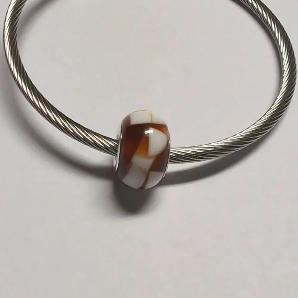 Brown and White Charm for Pandora Style Bracelet
